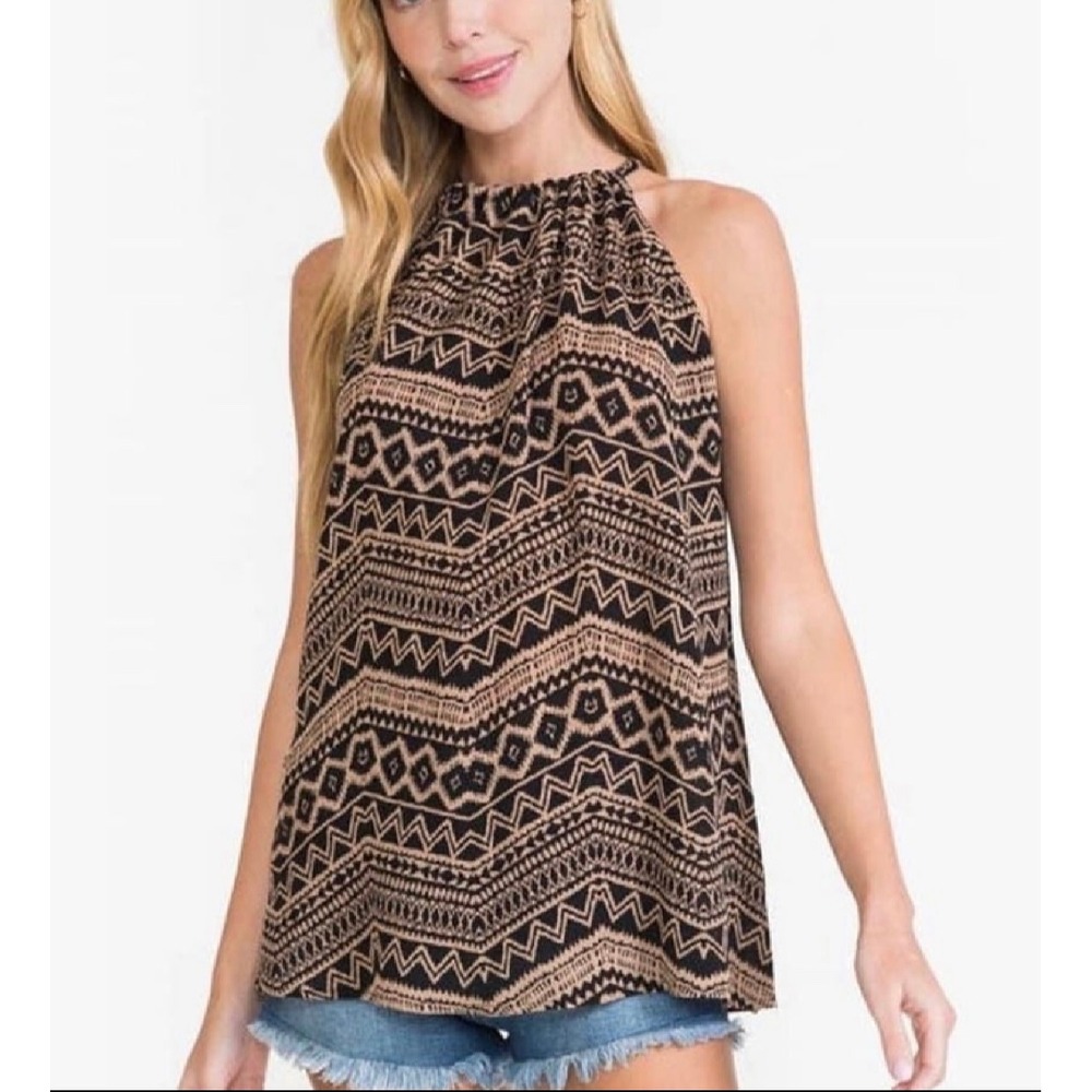 Now N Forever Aztec Print Halter Top Tank Small New Boho